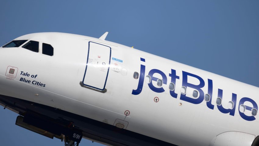 A JetBlue Airways plane takes off from the Fort Lauderdale-Hollywood International Airport on January 31, 2024 in Fort Lauderdale, Florida.