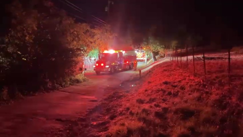 Crews respond to a brush fire near Summit Road in the Santa Cruz Mountains. (Nov. 8, 2024)
