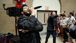 Singer-songwriter The Weeknd and host Jimmy Fallon crash a party at Fordham University
